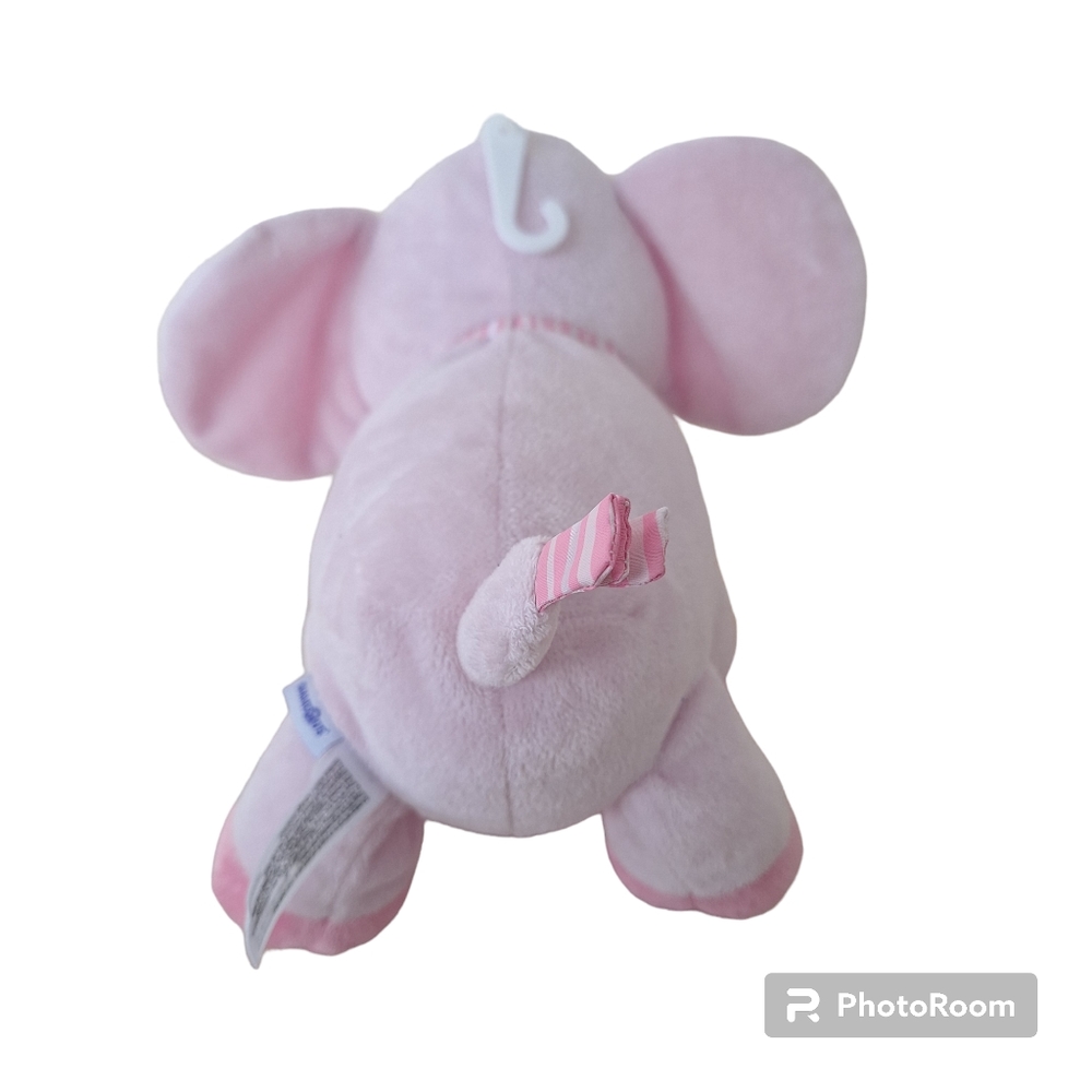 Babies R Us Pink Elephant Plush Stuffed Animal White Polka Dot Ears Striped Bow - Picture 4 of 8